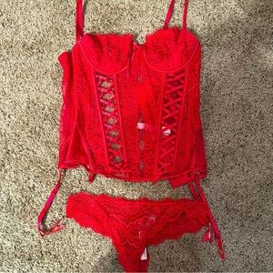 Victoria's Secret Fiery Red Lace Corset Set